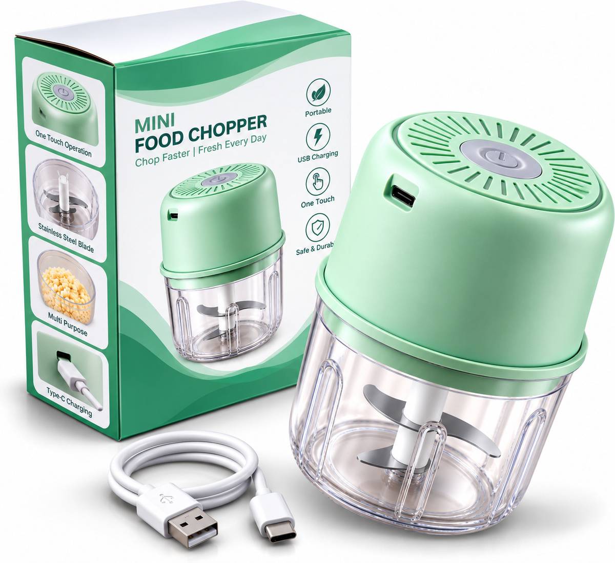 Premium Mini Electric Chopper, Garlic & Ginger Grinder, USB Rechargeable 25 W Mixer Grinder — photo 6