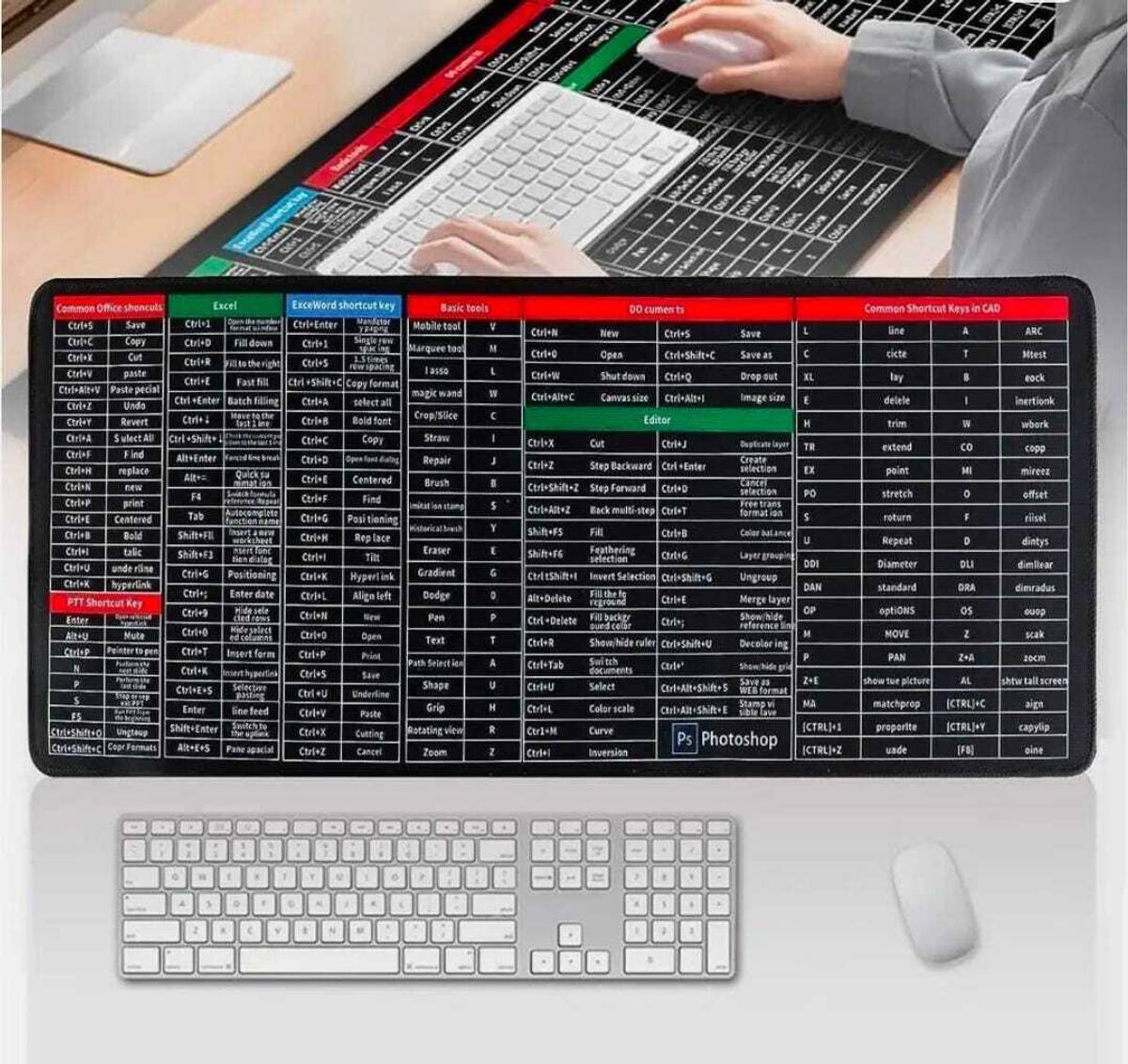 Keyboard Shortcut Desk Mat 80 x 30 cm Non Slip Base Mousepad — photo 6