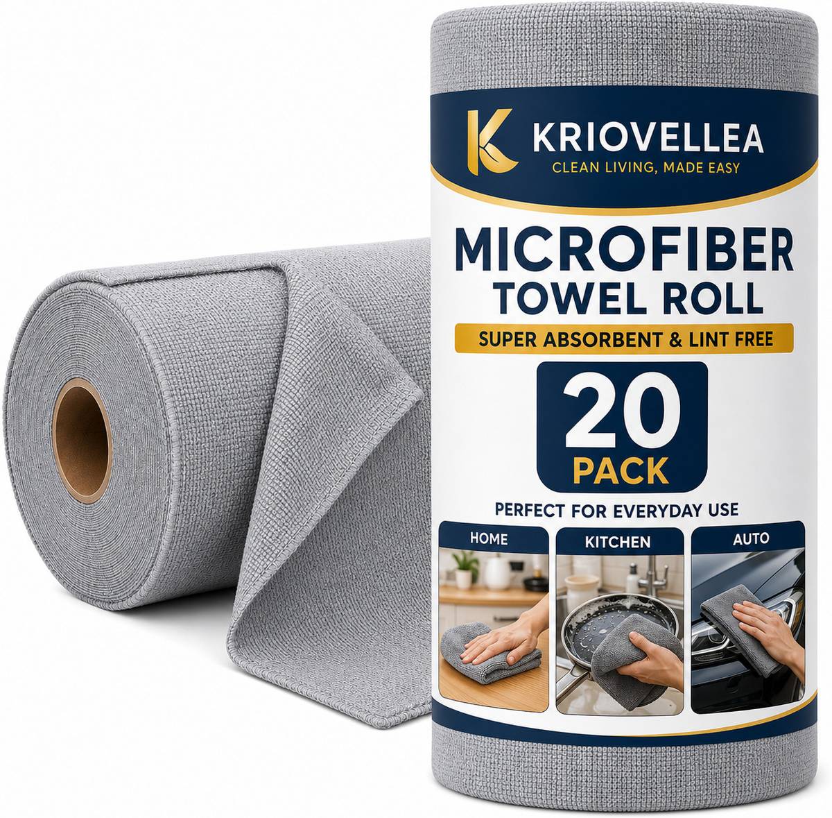 KRIOVELLEA Microfiber Cleaning Cloth Roll 20 Pack Grey Cloth Napkins — photo 6