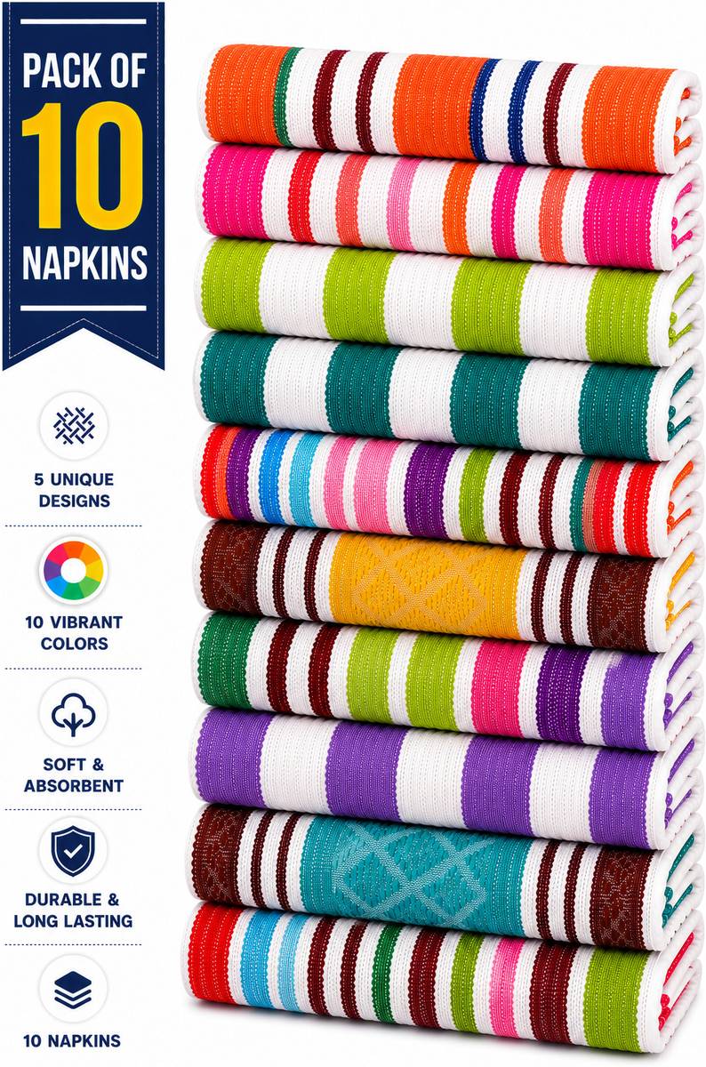 COTTON HIGH ABSORBENT HAND TOWELS , FOR DAILY AND KITCHEN USE MULTICOLOR NAPKINS Multicolor Cloth Napkins — photo 6
