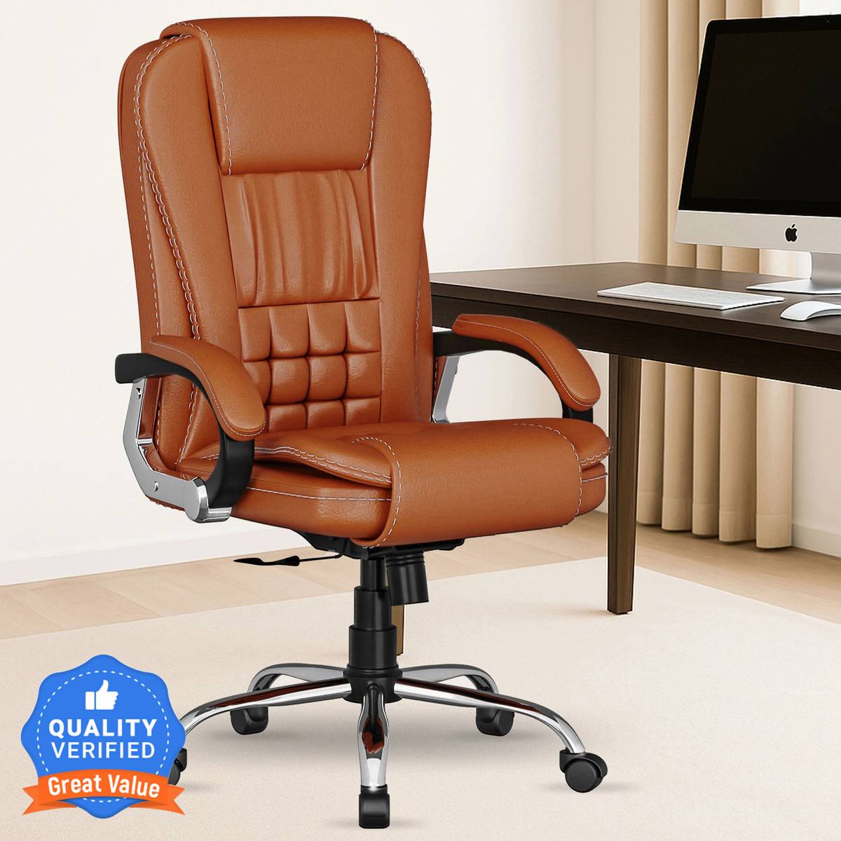 A47 Office Boss Designer Chair PP Chrome Arms High Back Executive Chair Leatherette Office Arm Chair — photo 6