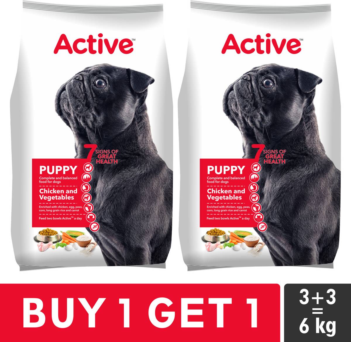 Active Buy 1 Get 1 (2x3 kg) Chicken & Vegetable 6 kg (2x3 kg) Dry Young Dog Food — photo 6