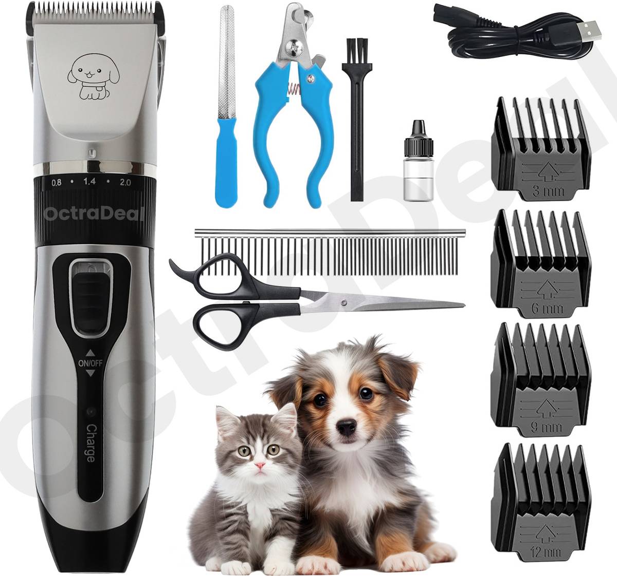 Godworks Dog & Cat Grooming Kit Low Noise Electric Rechargeable Cordless Cutter Silver Pet Hair Trimmer — photo 6