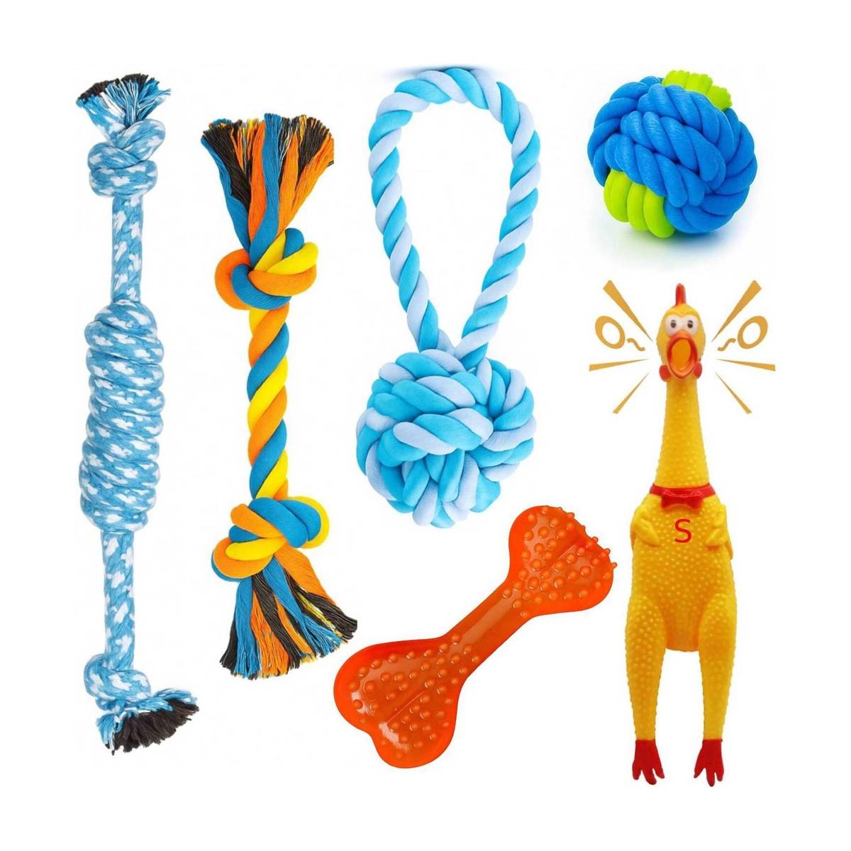 PETZLUV Dog Toy Combo Pack | Rope Toys, Chew Bone & Squeaky Chicken Toy for Medium Dogs Cotton Ball, Bone, Squeaky Toy, Tough Toy, Tug Toy, Training Aid, Chew Toy For Dog — photo 6