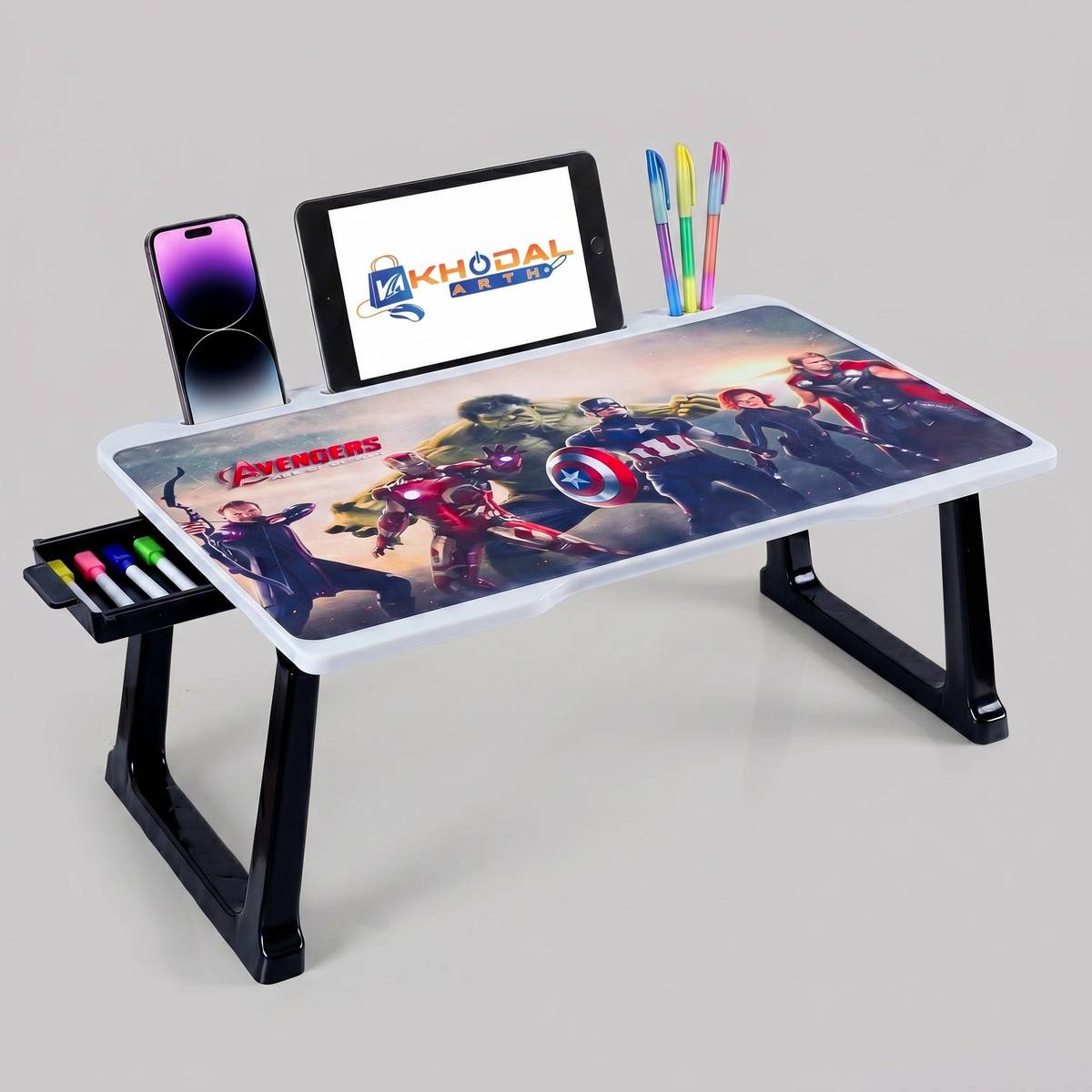 KHODAL ARTH Extra Stable Rust Free Heavy Legs Portable Laptop Study Table | White Bidding Wood Portable Laptop Table — photo 6