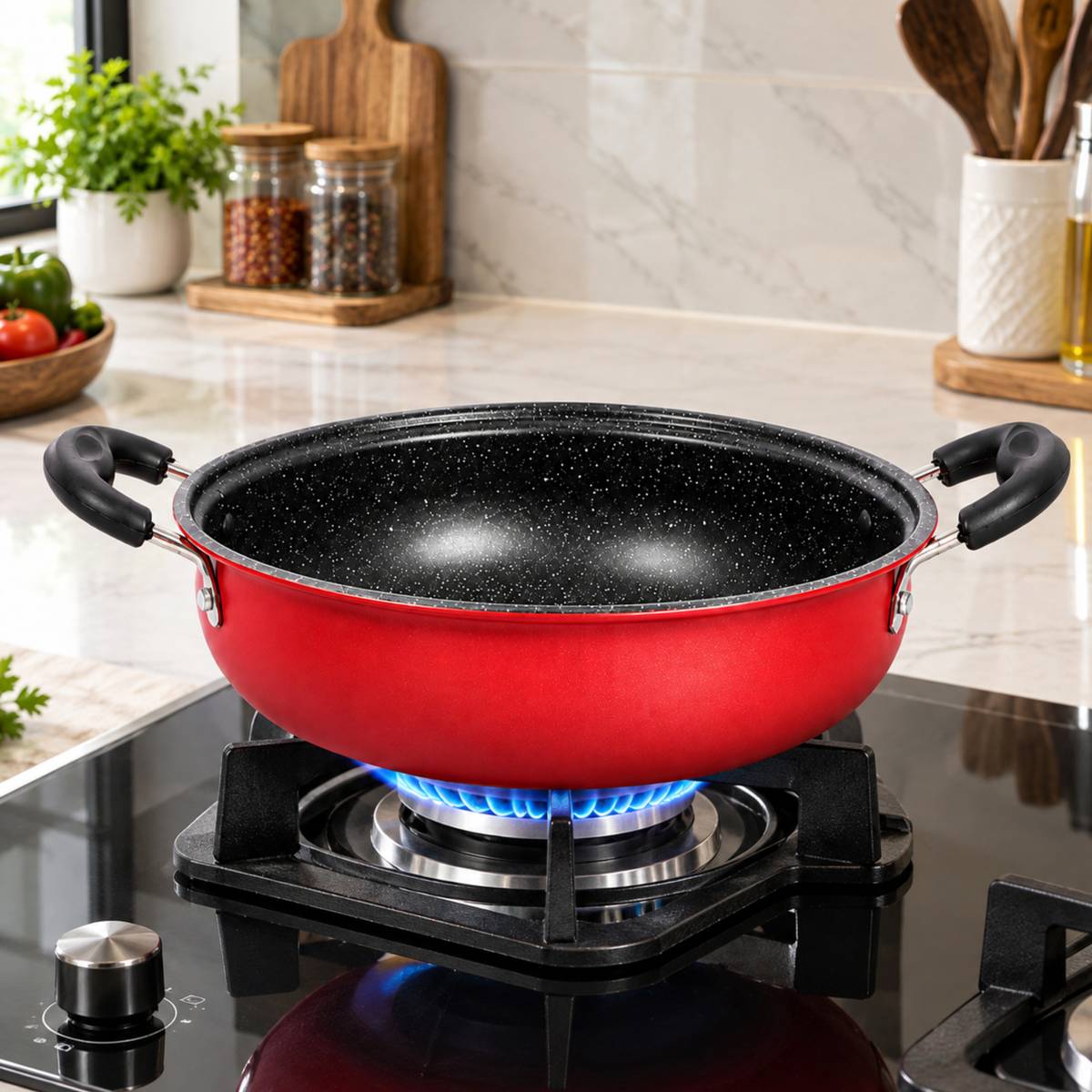 Premium Red Non-Stick Kadhai - Gas & Induction Compatible Kadhai 24 cm diameter 2.5 L capacity — photo 6