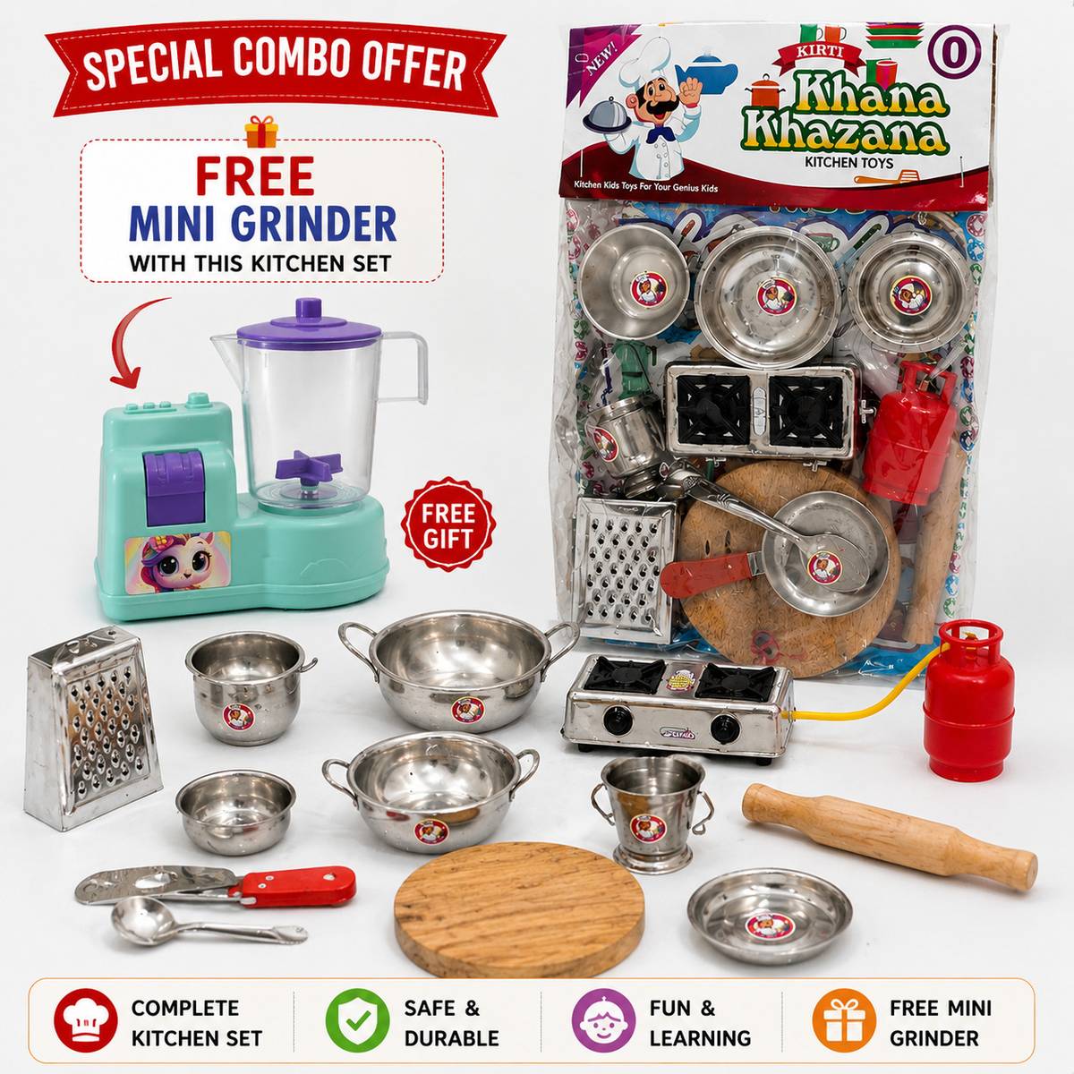 GearNexo Mini Kitchen Set for Kids Pretend Play Cooking Toy Set with Utensils — photo 4