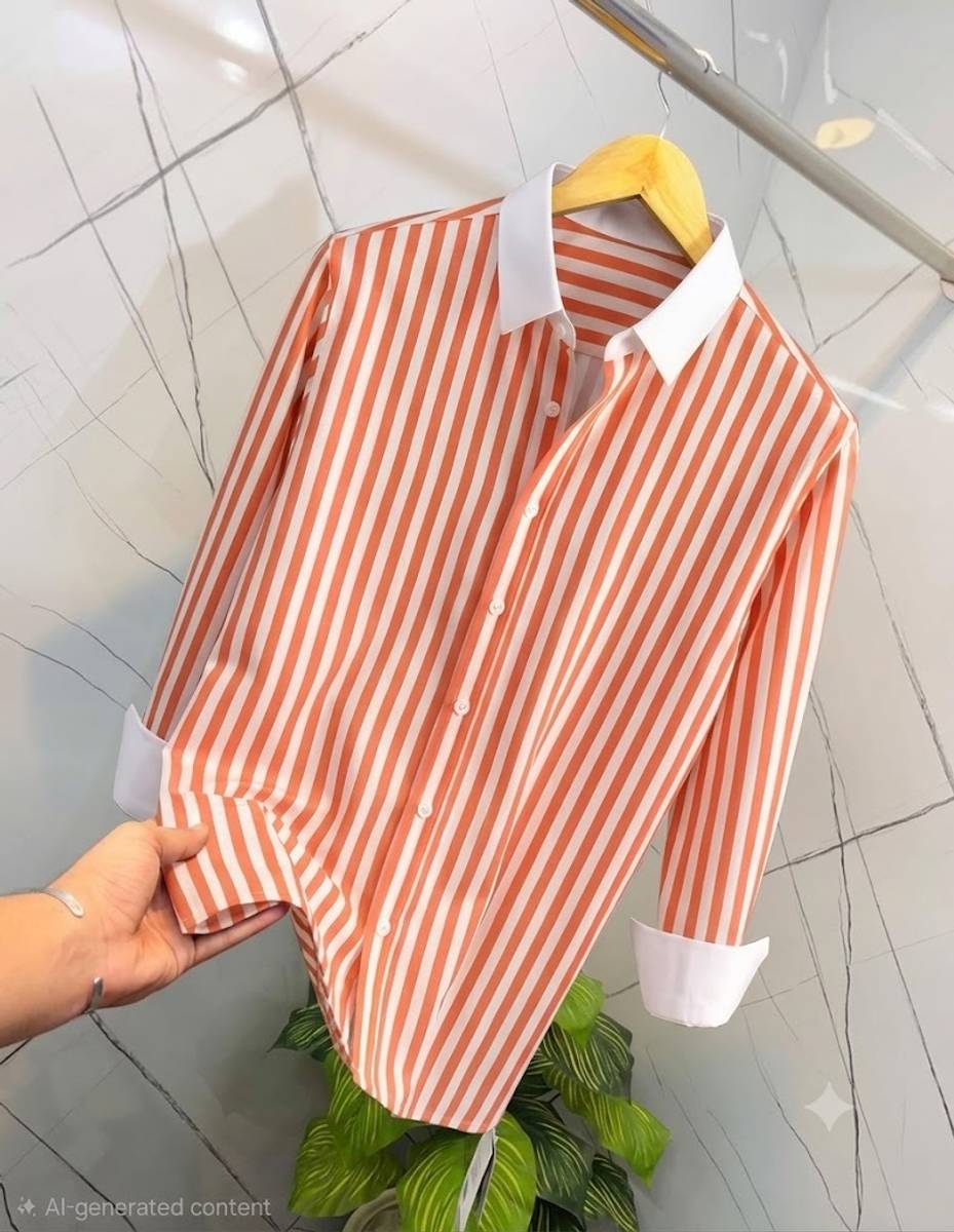 Flipkart SmartBuy Men Striped Formal Orange Shirt — photo 2