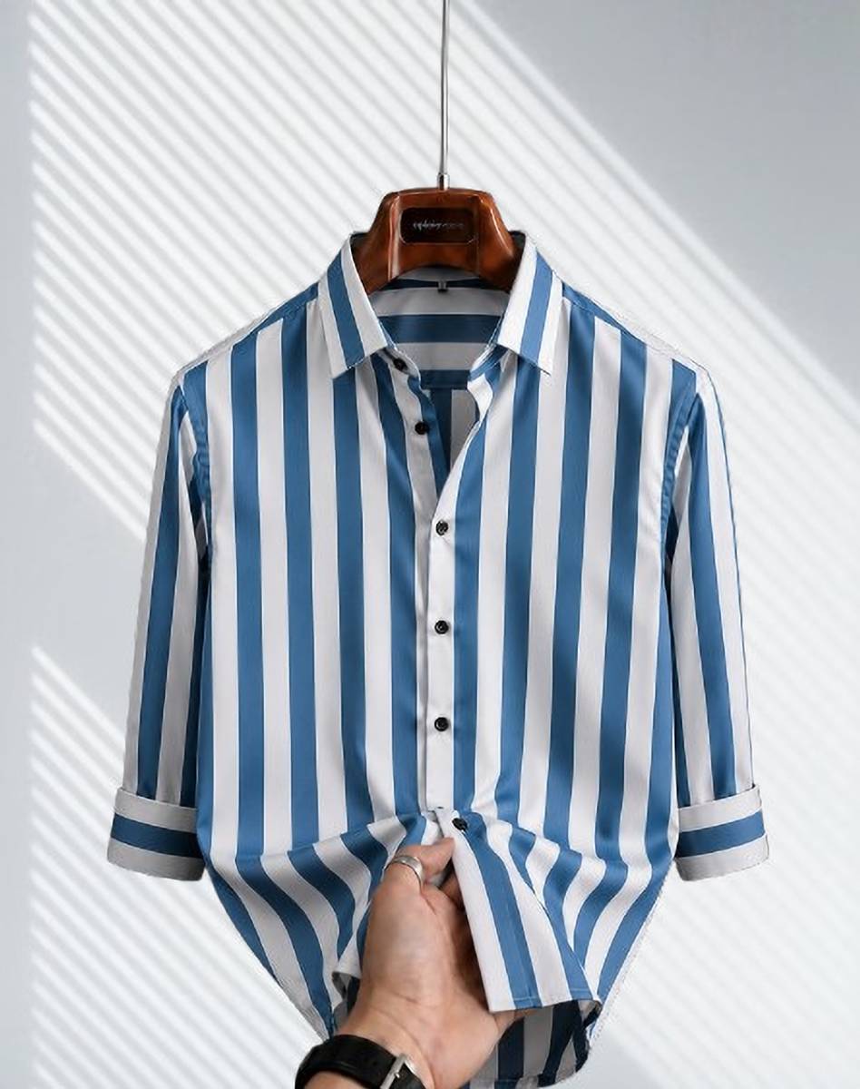 Keffto Men Striped Formal Blue Shirt — photo 4