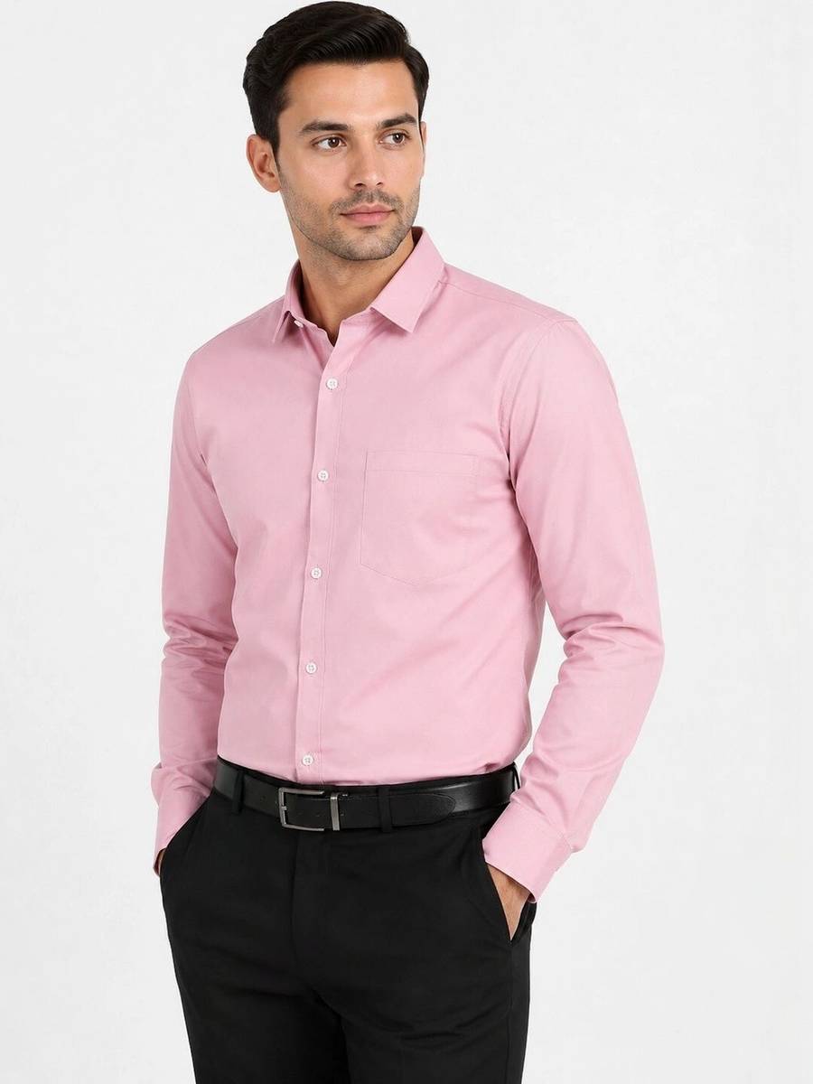 XENOR Men Solid Formal Pink Shirt — photo 6