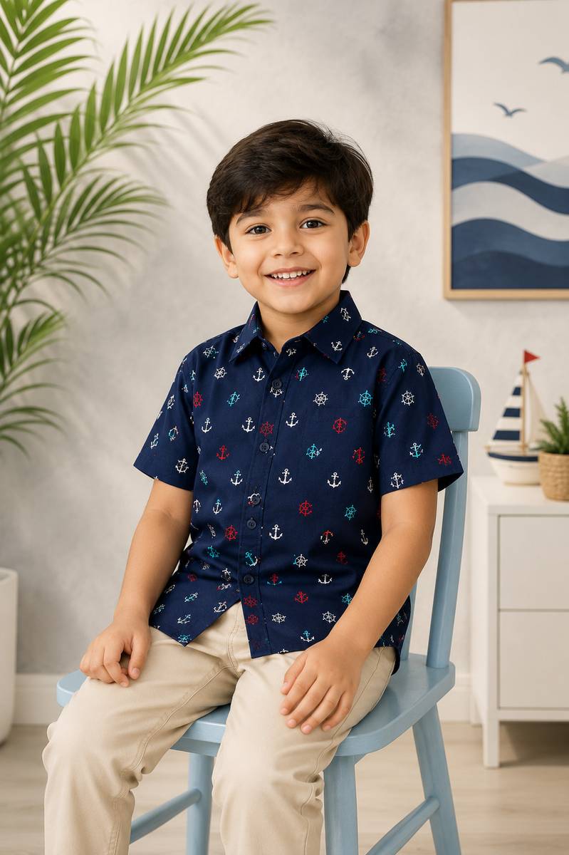 Flyway Baby Boys Checkered Casual Dark Blue Shirt — photo 4