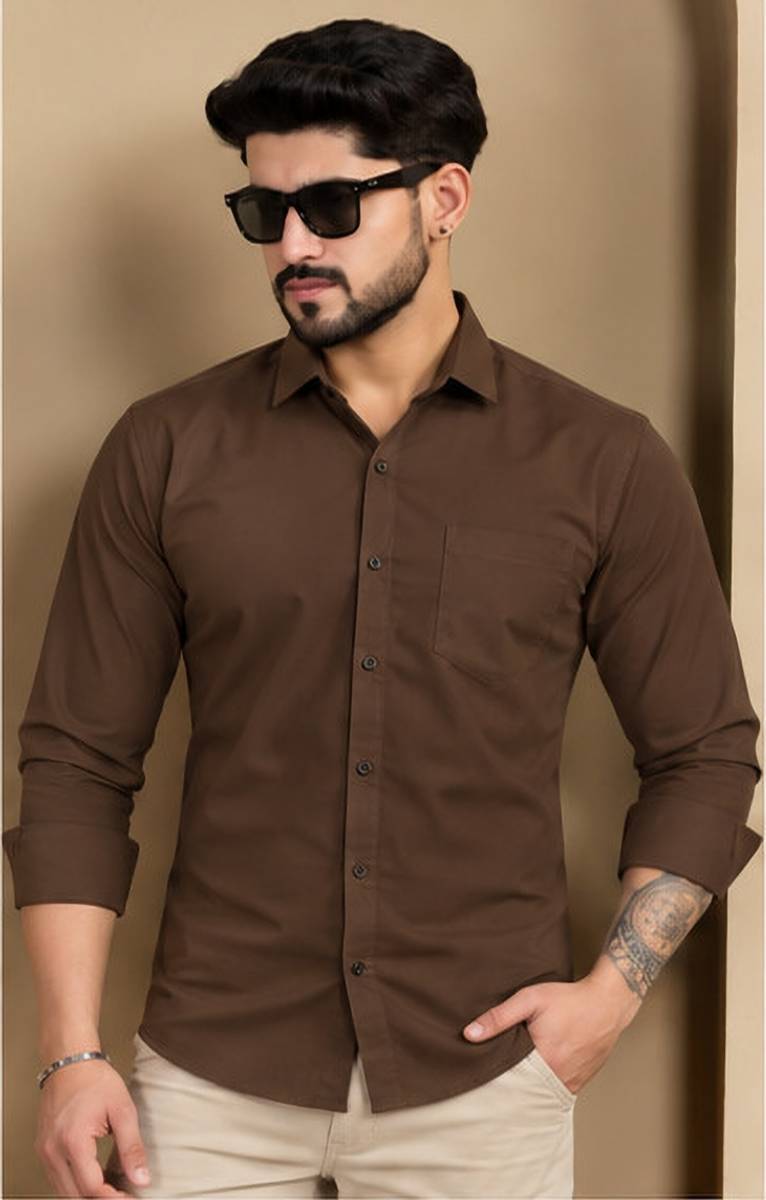 Men Solid Formal Brown Shirt — photo 6