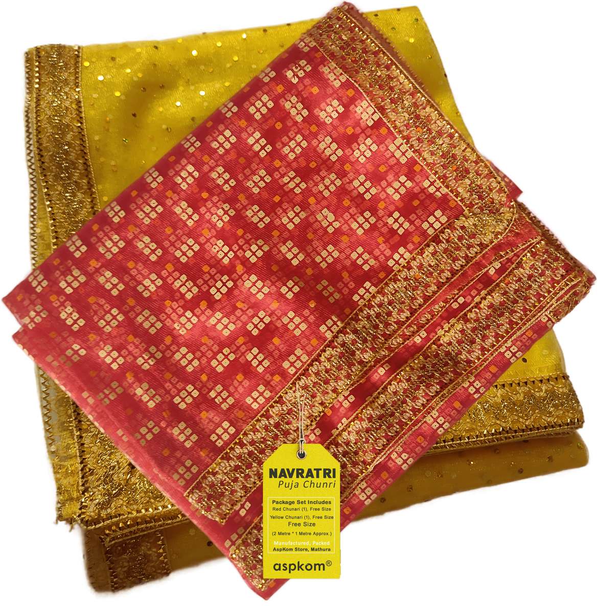 Navratri Chunri Set (Free Size) Big, Red Yellow Chunari Dupatta for ...