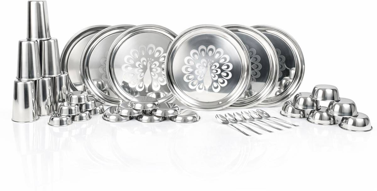 Pack of 36 Stainless Steel Dinner Set| Thali Set| Dinner Plate|Bhojan Thali Set Dinner Set (Steel) Dinner Set — photo 6