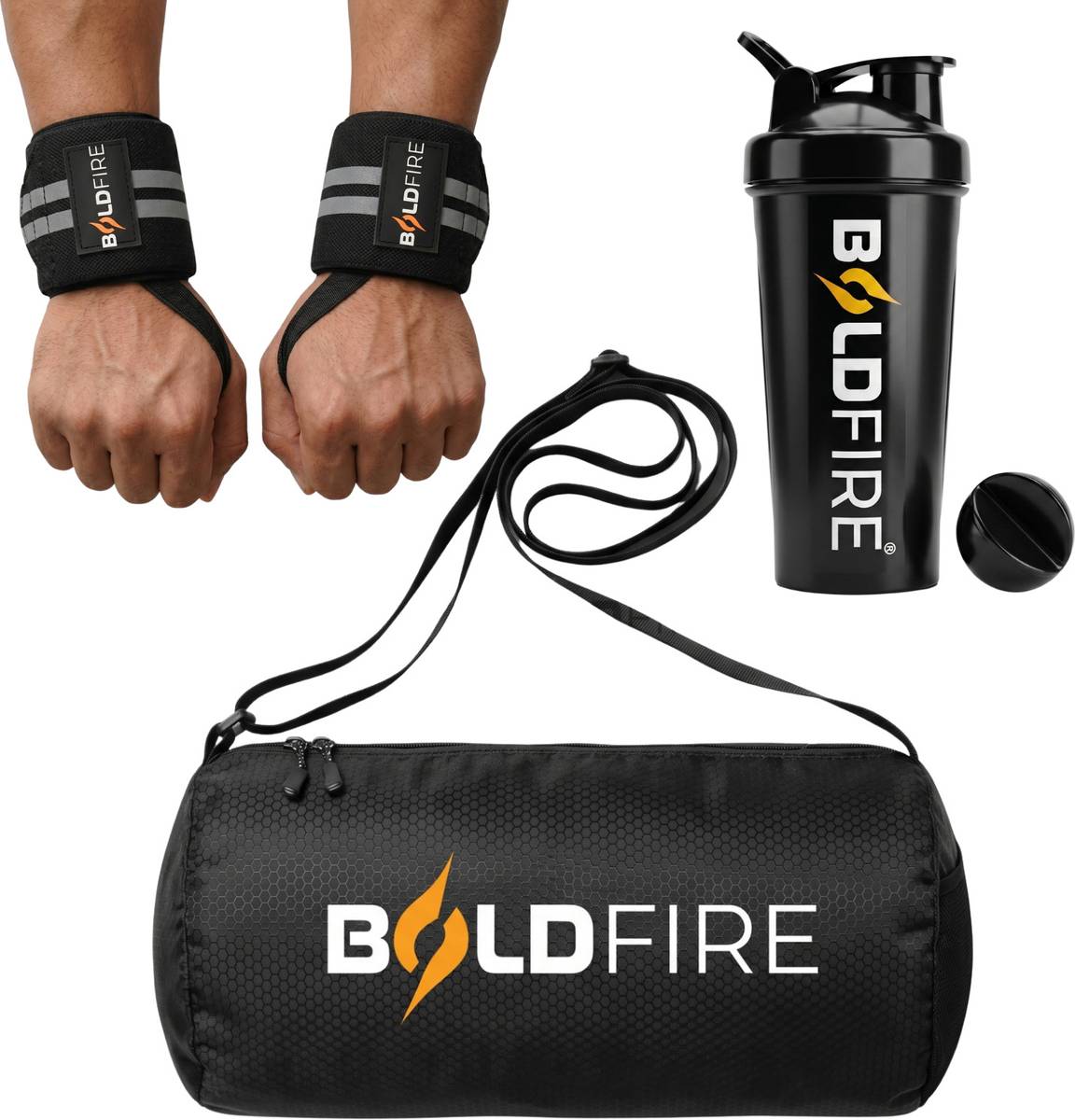 BoldFire Gym Combo: Waterproof Sports Bag, Weight Lifting Straps & 700ML Protein Shaker — photo 6