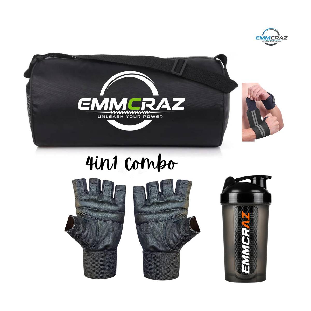 EMMCRAZ BLACK GYM BAG WITH PREMIUM SHAKER BOTTLE ,GLOVES AND WRIST SUPPORT — photo 6