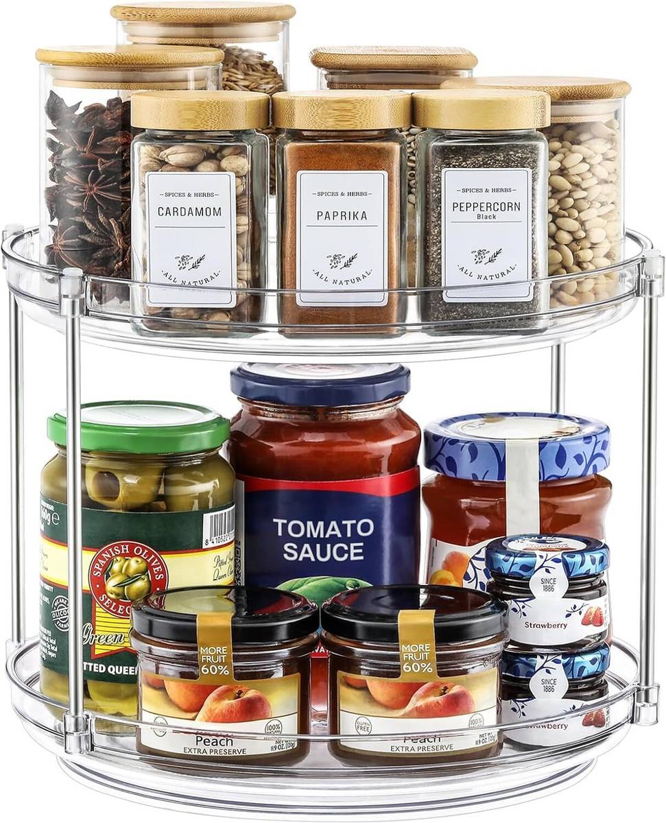 Xpandio Plate Kitchen Rack Plastic 2 Tier Lazy Susan Turntable Organizer 9.25'' Rotating Spice Rack Organization — photo 6