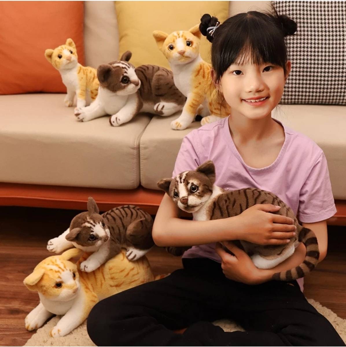 Cat animals 29 cm brown yellow multicolour soft toys  - 5 mm — photo 5