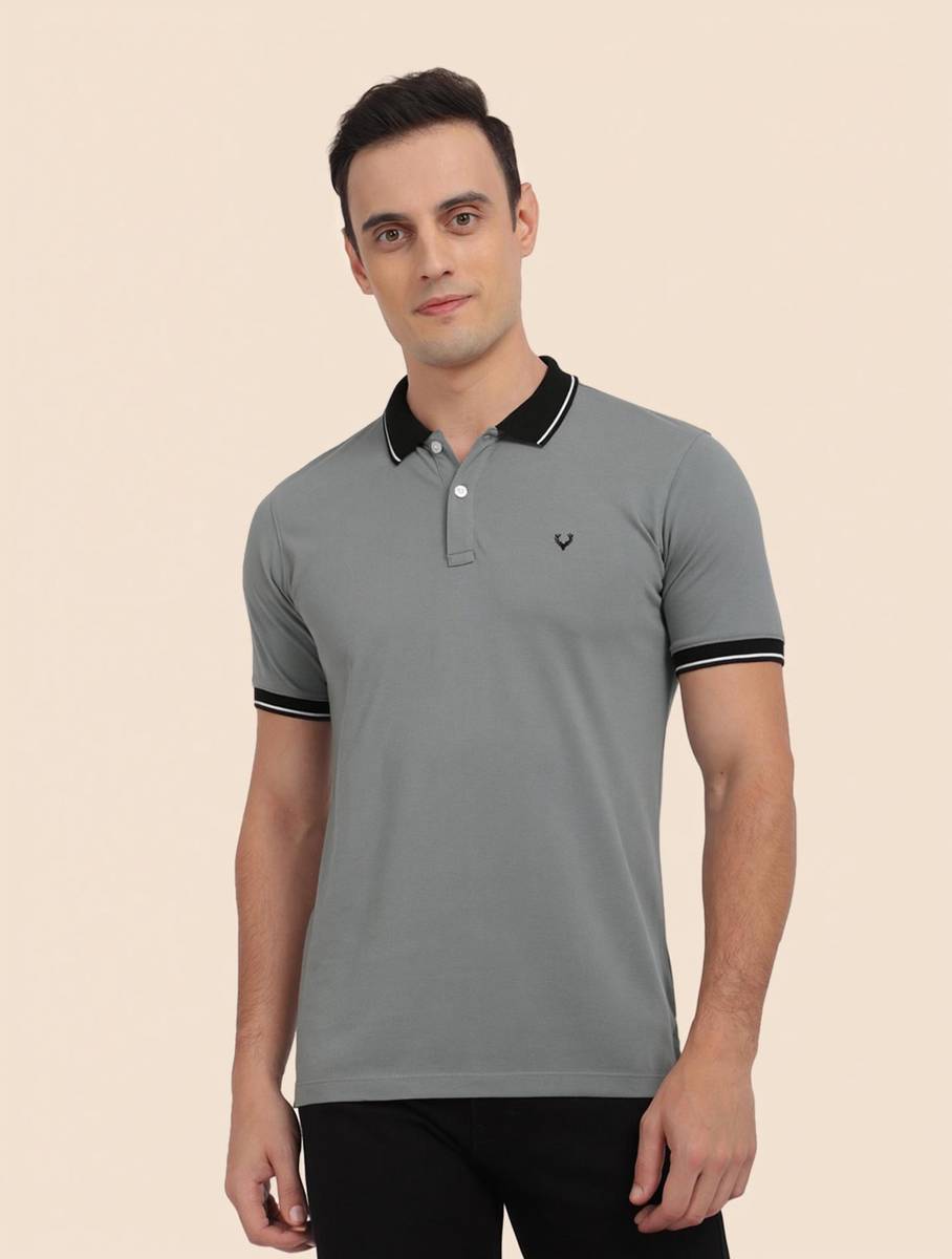 Solid Men Polo Neck Grey T-Shirt — photo 6
