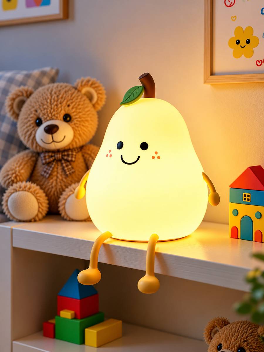 FINARO Cute Pear Silicone Touch LED Lamp USB Rechargeable 7 Color Changing - 13 cm — photo 6
