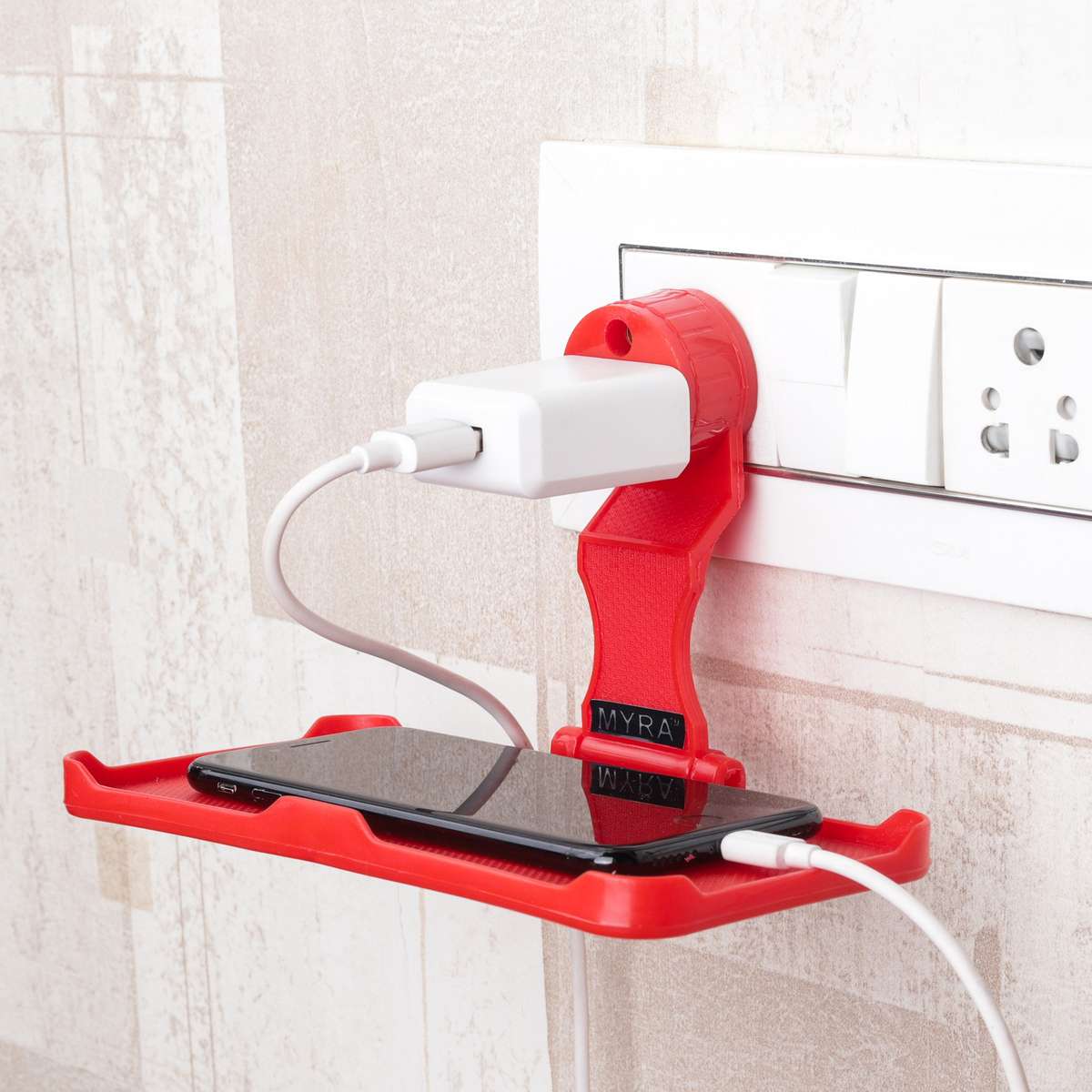 Maroon - Handmade Cotton Mobile Charging Holder 04