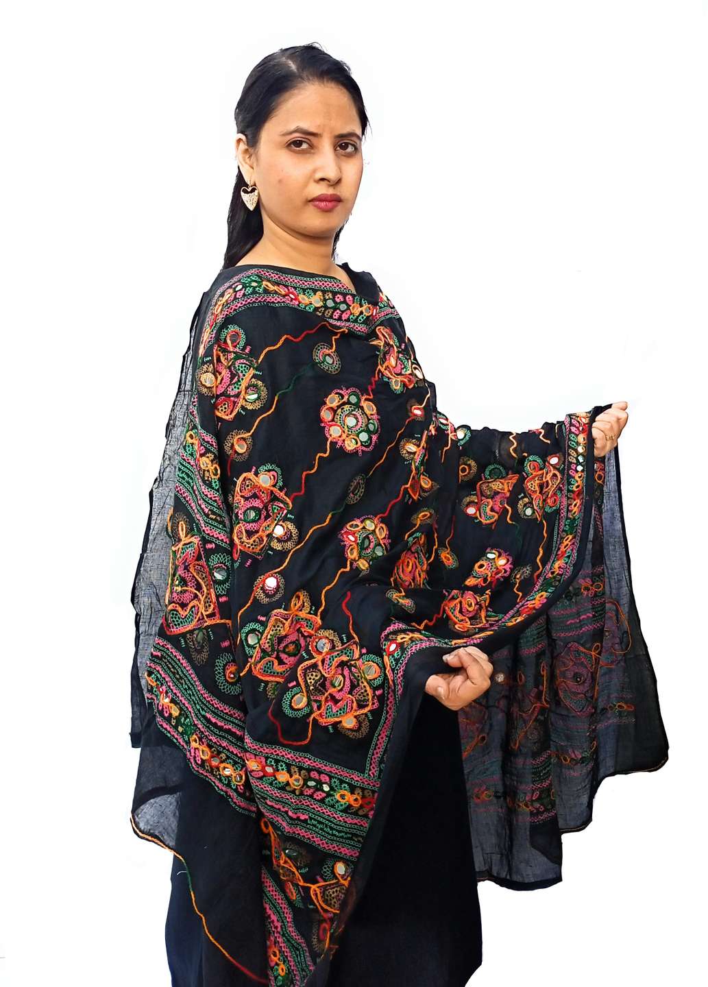 Black Embroidered Cotton Blend Dupatta main image 0