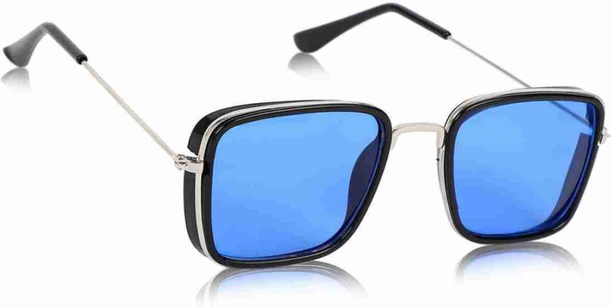 Retro Square Sunglasses (For Men & Women, Blue)