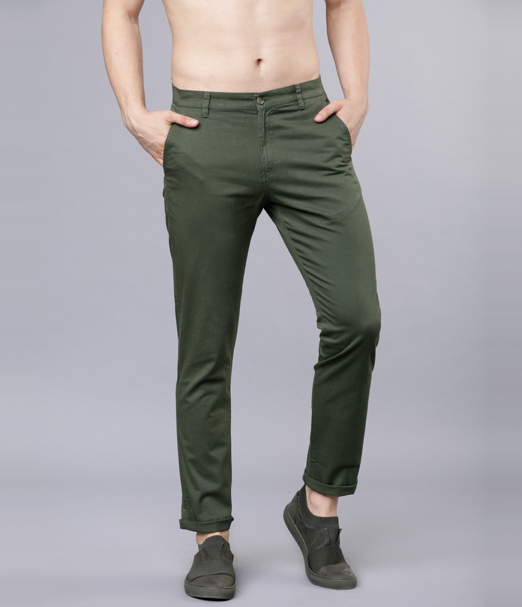 Polyester Regular Fit Men Light Green Lycra Blend Trousers