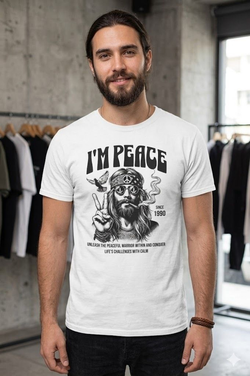 KOZYKULT Men Printed Round Neck Pure Cotton White T-Shirt