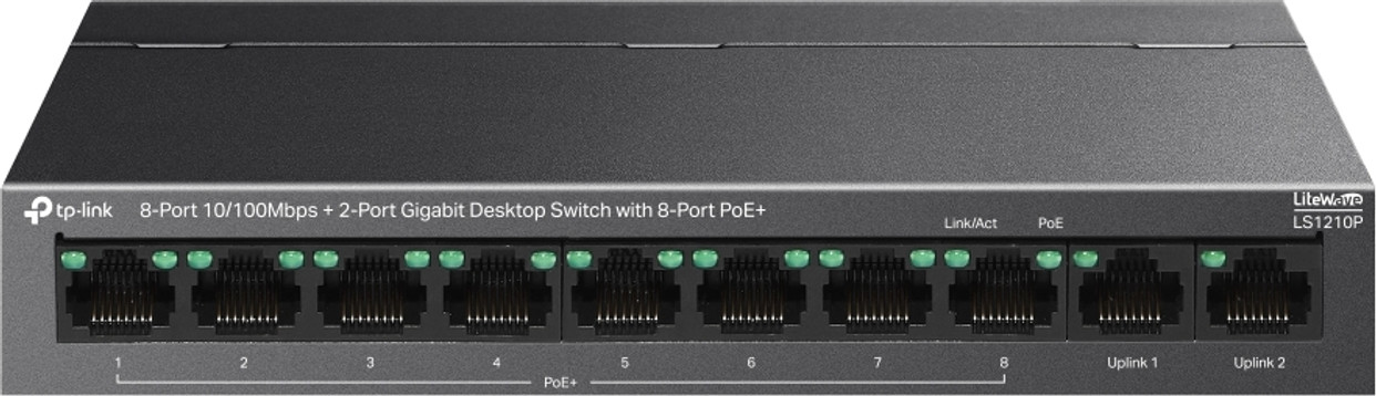 TP-Link LS1210P 8-Port 10/100Mbps POE+ with 2-Port Gigabit Uplink Ports