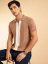 French Connection Men Colorblock Polo Neck Pure Cotton Brown T-Shirt