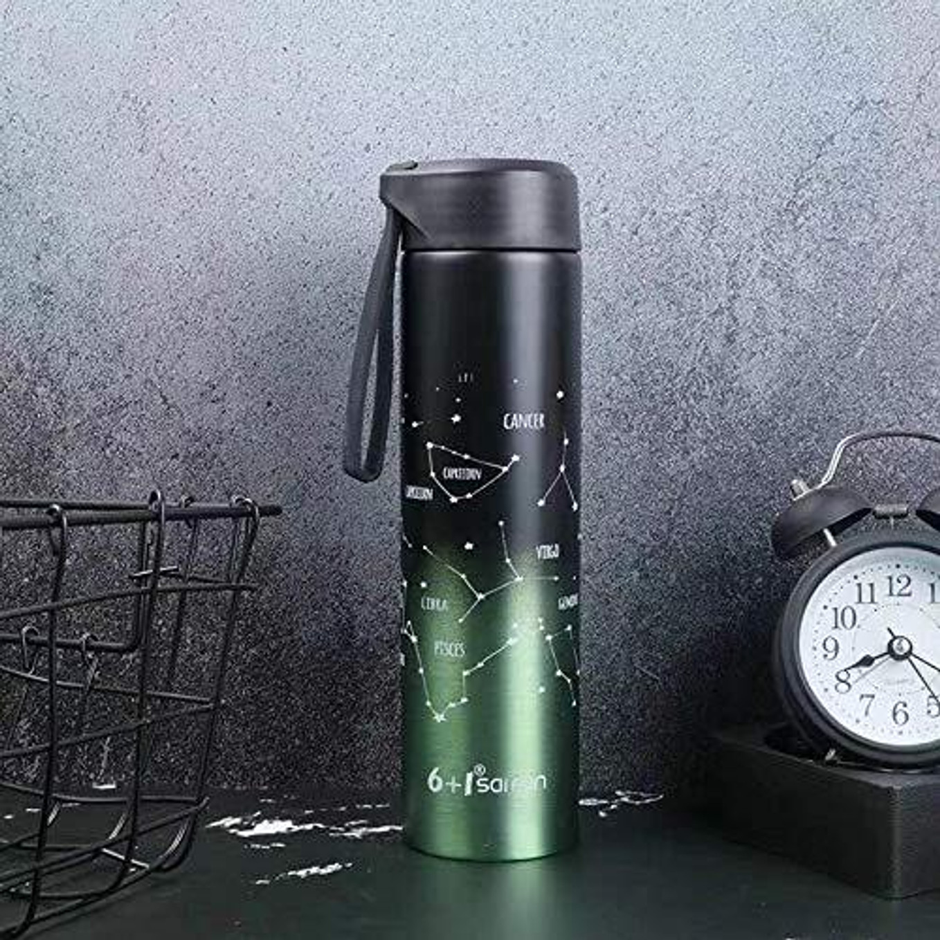Zodiac Star Sign Water Bottle for Travel Picnic Gym 340 ml Stainless Steel Bottle (Pack of 1, Black, Green)