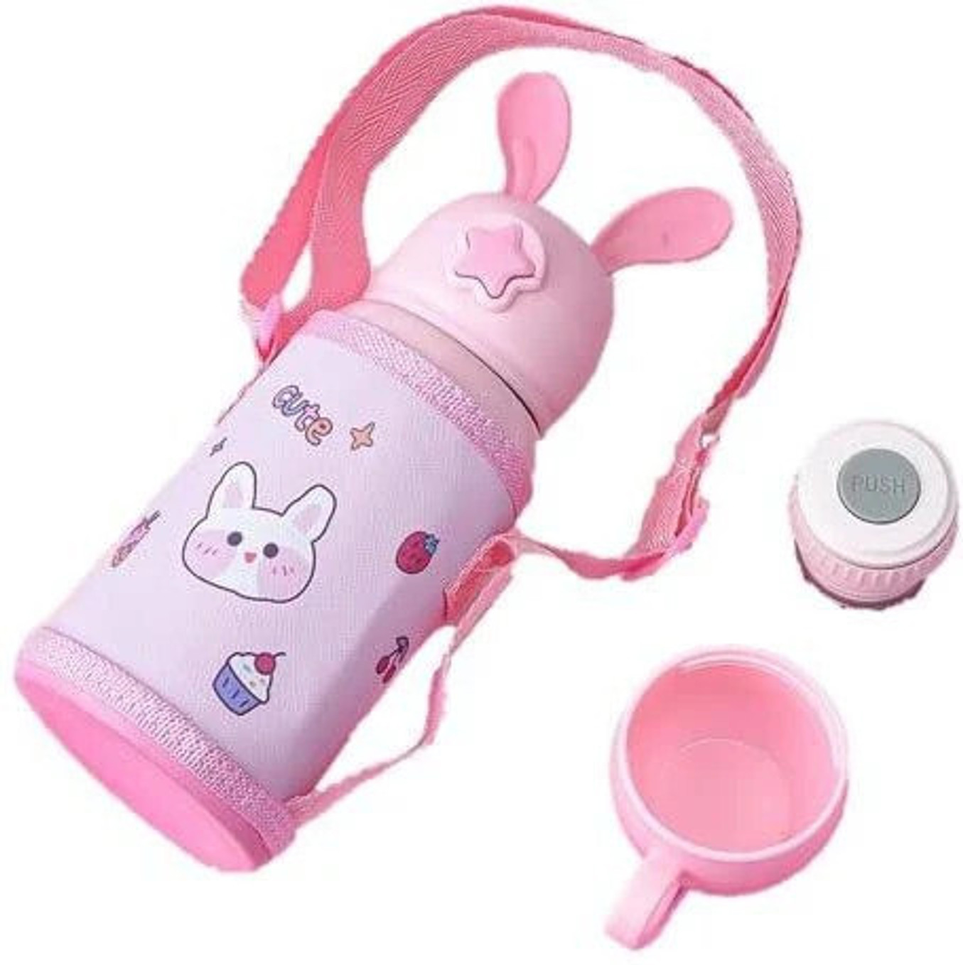 Cartoon Printed - Water Bottle with Straw & Cover for Children Stainless Steel 500 ml Steel Sipper (Pack of 1, Pink)