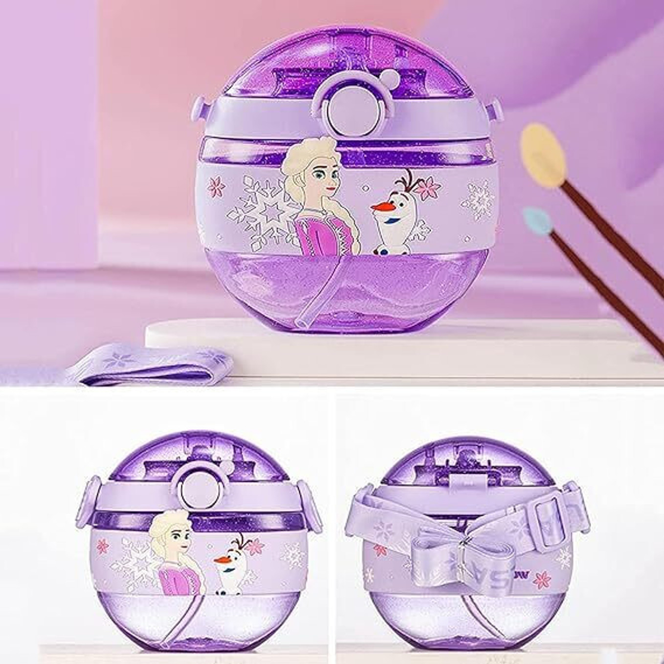 Water Bottle with Spill Proof Straw,Pop Button,Anti-Leak Cap Lock for Kids 420 ml Plastic Bottle (Pack of 1, Purple)