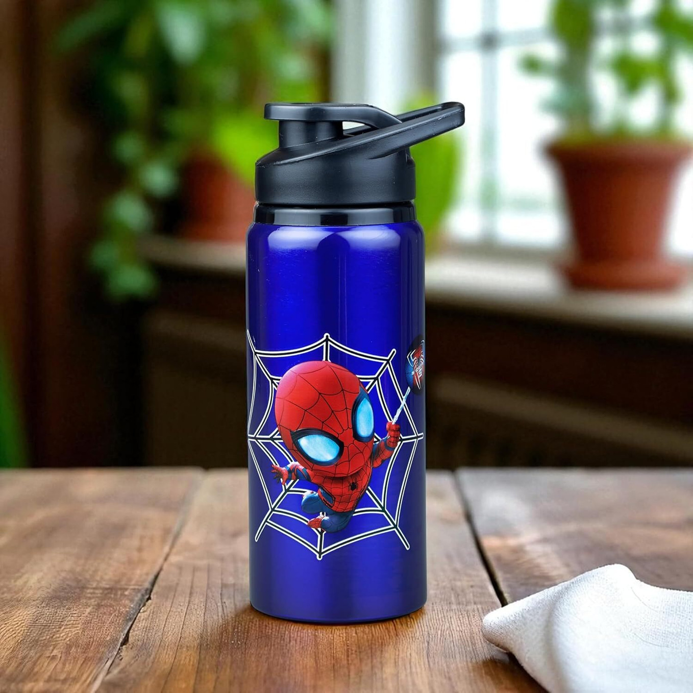 Cartoon Print Aluminium Water Bottle for Gym,School,Running BPA Free,Leak-Proof 600 ml Aluminium Bottle (Pack of 1, Blue)