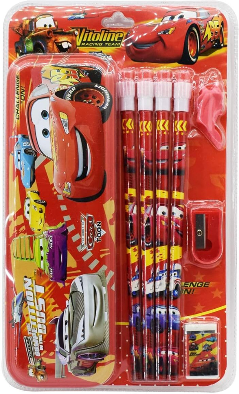 Cartoon Character Pencil Box & Stationery Set Pencil (Set of 4, Red)