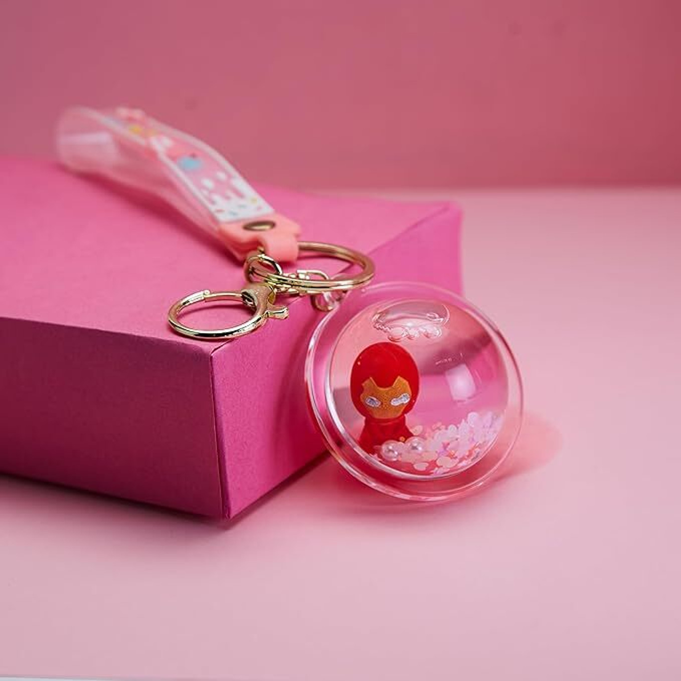 Super Hero Water Glitter,Floating Liquid Filled Keychain & Plushie Strap Key Chain ()