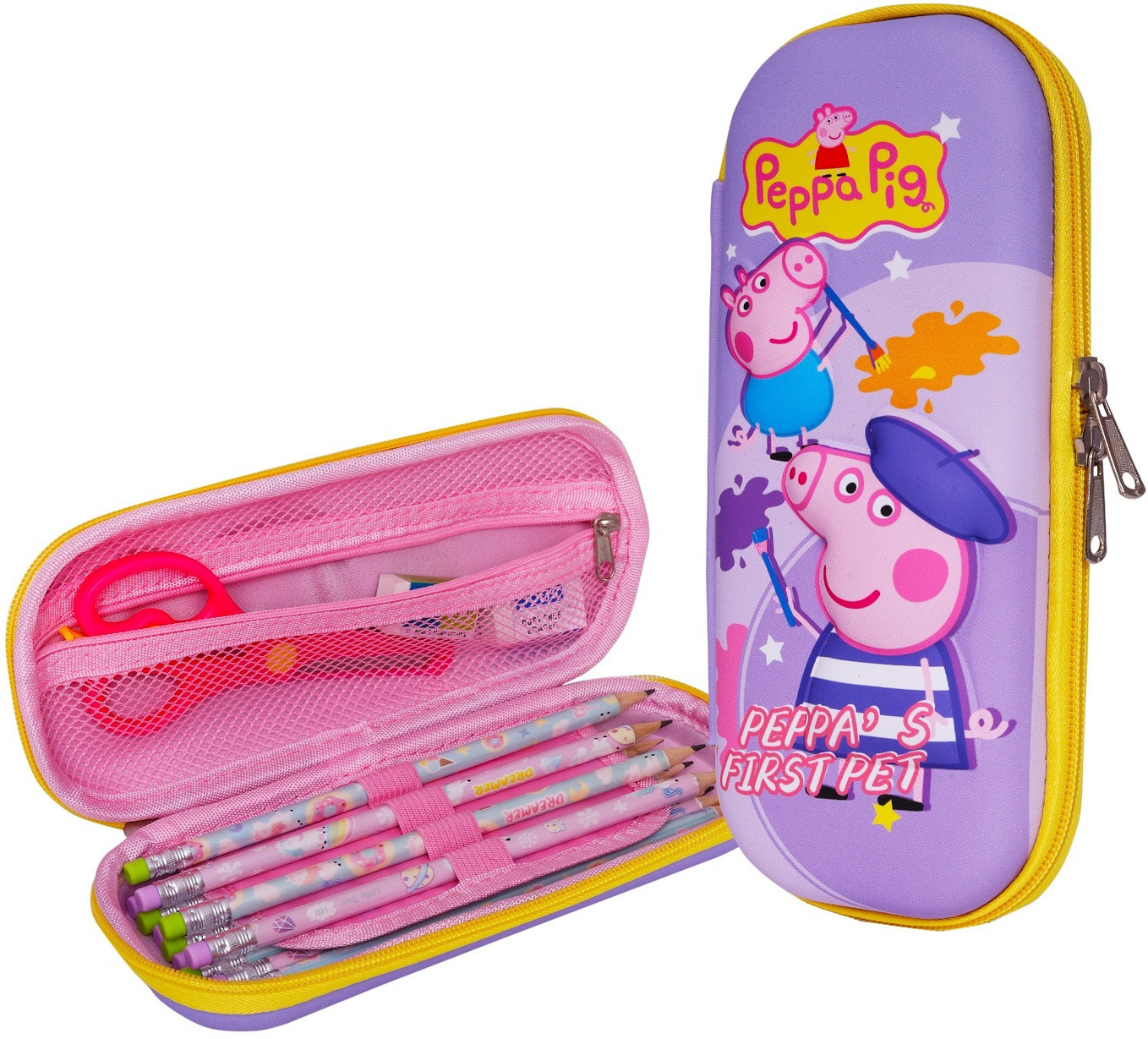 Magical World Peppa Pig Pencil Case Art Plastic Pencil Box (Set of 1, Purple)