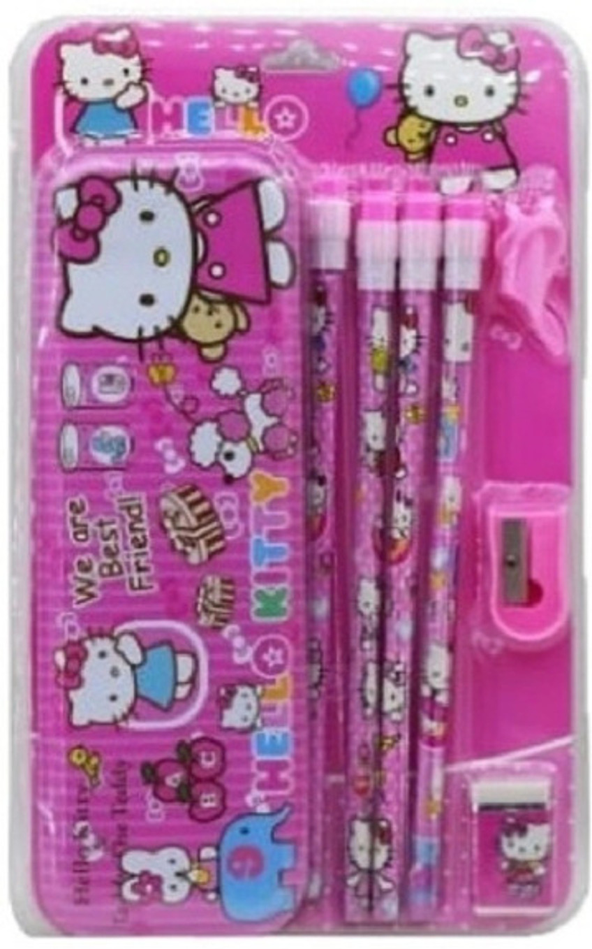 Cartoon Character Pencil Box & Stationery Set Pencil (Set of 7, Purple)