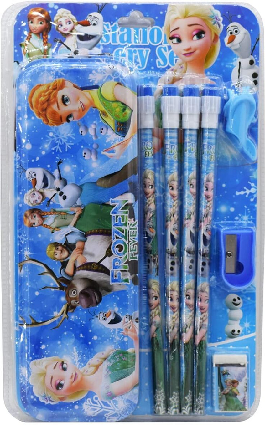 Cartoon Character Pencil Box & Stationery Set Pencil (Set of 7, Blue)