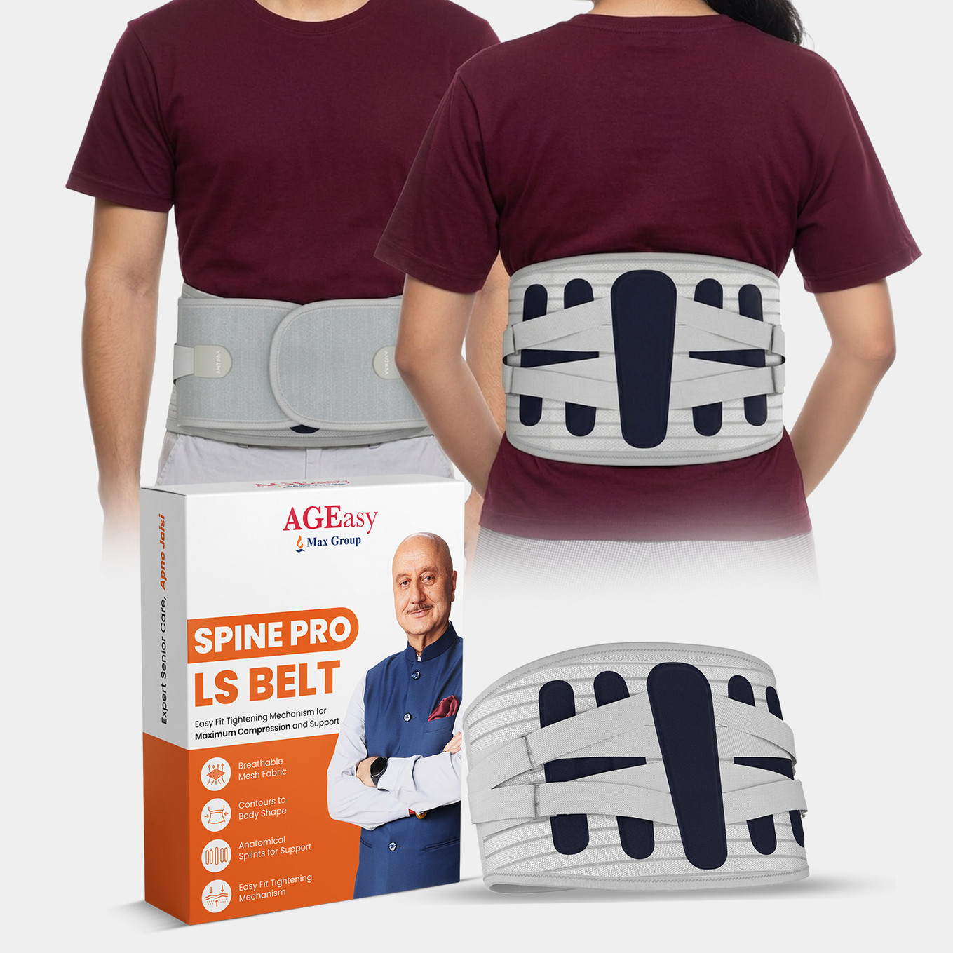 L size AGEasy (Max Group) Spine Pro Belt for Lower Back Pain & Sciatica, Lumbar Support Back