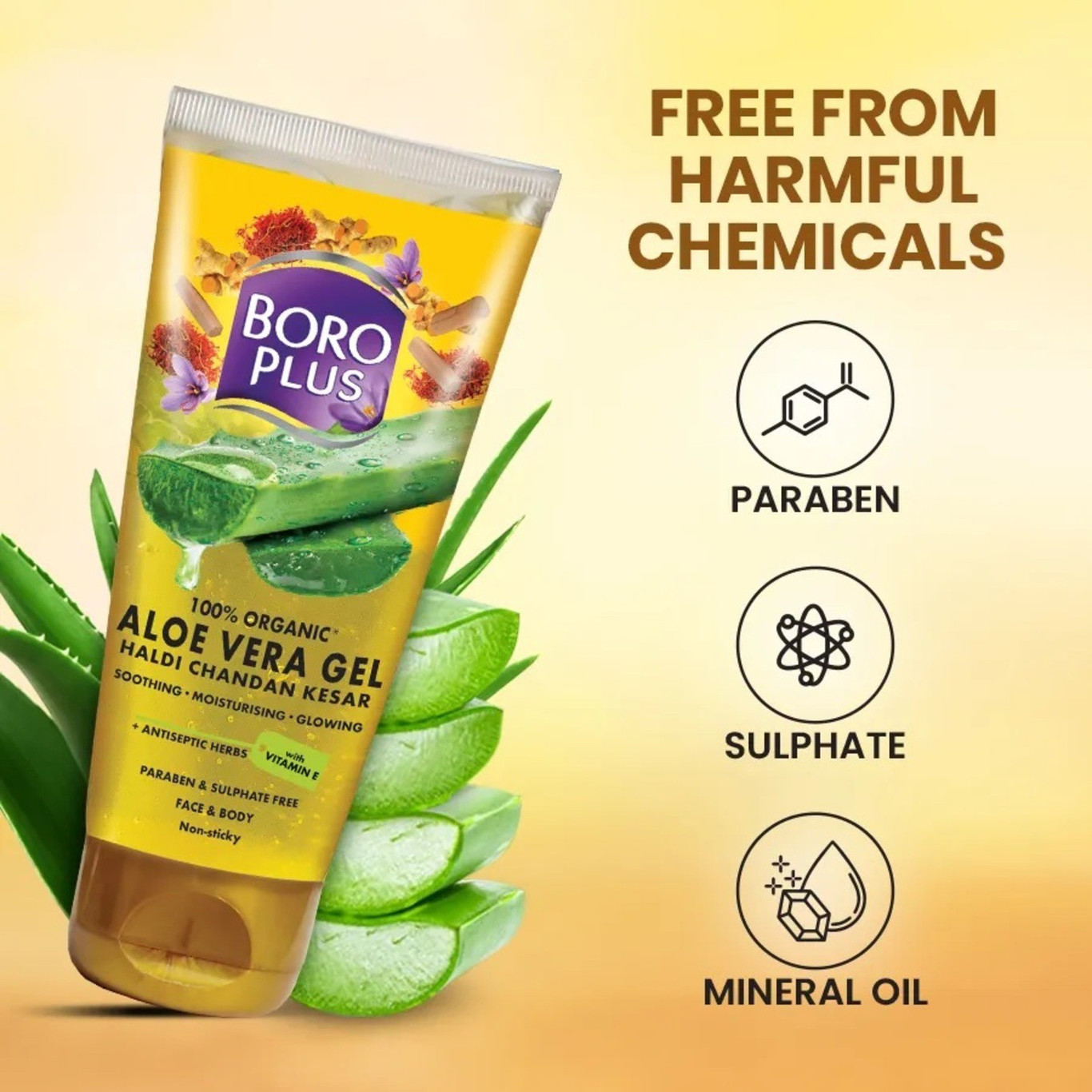 Boroplus Organic Aloe Vera Gel With Haldi, Chandan & Kesar, 60 Ml Tube