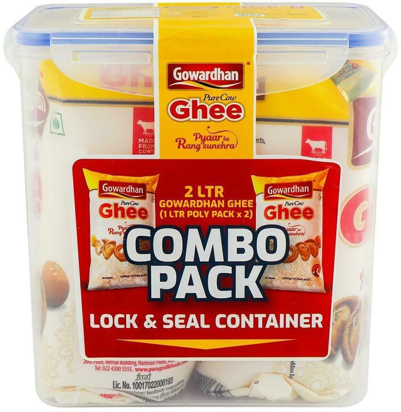 Gowardhan Cow Ghee 1L(Pack Of 2) Pouch With Lock Container