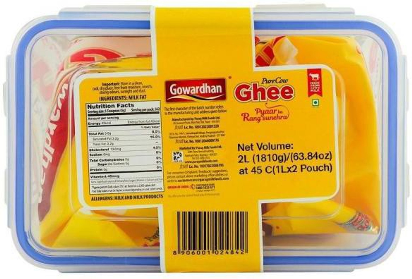 Gowardhan Cow Ghee 1L(Pack Of 2) Pouch With Lock Container