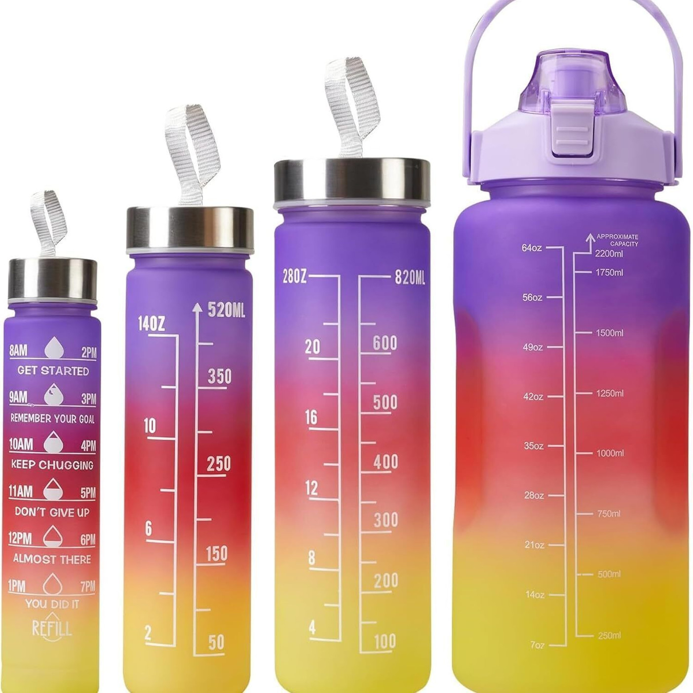 VARIYAENTERPRISE28 4 PCS MOTIVATIONAL WATER BOTTLE 2000 ml Silicone Bottle (Pack of 4, Multicolor)