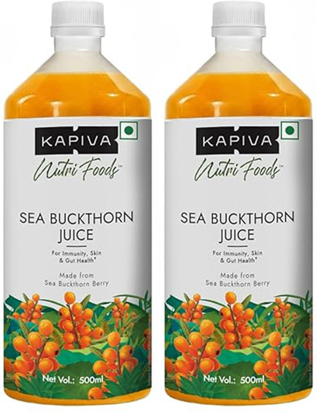 Kapiva Sea Buckthorn Juice 500ml |Omega 7Rich Superfruit |Supports Immunity (Pack of 2) (2 x 500 ml)