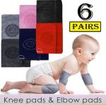 Babymoon (Set of 6 Pairs) Baby Knee pads for Crawling, Anti-Slip Padded Stretchable Elastic Cotton Soft Breathable Comfortable Knee Cap Elbow Safety Protector Jet Black, Smoke Grey, Charcoal Grey, Baby Pink, Dark Blue, Red Baby Knee Pads