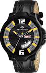METRONAUT Elegant Black-Yellow Dial Round Shaped Faux Leather Day & Date Functioning Premium Watch for Men/Boys Analog Watch  - For Men