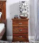 Woodworm Sheehsam wood Bedside Table with 3 Set of Drawers Solid Wood Bedside Table