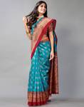 Samah Floral Print, Geometric Print, Printed Kanjivaram Poly Silk Saree